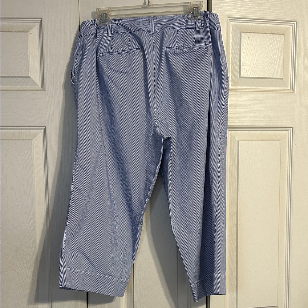 TALBOTS Size 16WP Wide-Leg Crop Length Pinstripe Pants Blue White Coastal Cotton - Picture 8 of 9